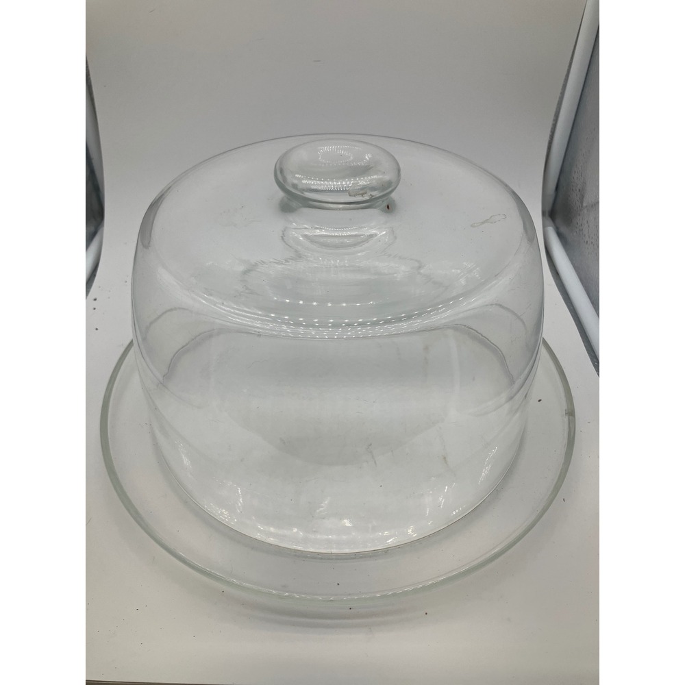 Pyrex Glass Cake Dome and Platter Set Clear Corning Ovenware 12 Inch Round USA